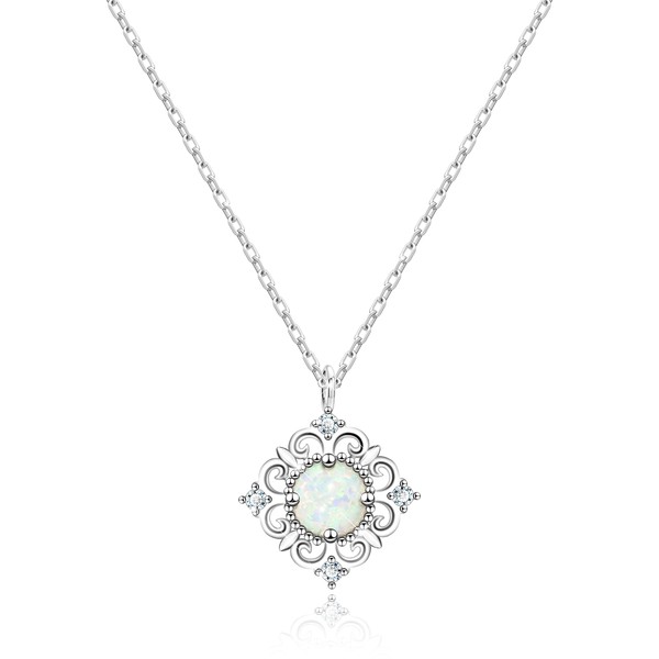 KristLand Opal Necklace 925 Silver Necklace Delicate Baroque White Opal