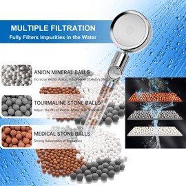 Turbocharged Shower Head Hydro Jet High Pressure Shower Head with Filter Beads Handheld Turbo Fan Shower Kit with Stainless Steel Hose, Wall & Overhead Brackets-Purple