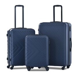 MilleLoom Navy blue As shown Modern Acrylonitrile Butadiene Styrene (ABS) Navy blue 3 Piece Luggage Sets 20"/24"/28" Lightweight Hardshell Suitcase With 2 Hooks, Spinner Wheels, Tsa Lock For Travel