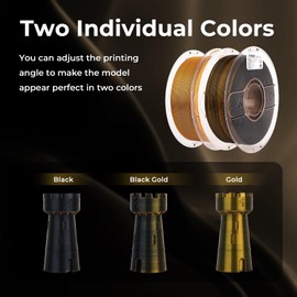 AMOLEN Silk PLA 3D Printer Filament, Dual Color Black Gold PLA 1.75mm, Shiny Color Change Filament 3D Printing PLA Filament for Most FDM 3D Printer, 1kg Spool(2.2lbs)