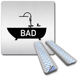 Türschilder24 XXL Door Sign 125 x 125 mm Bathroom 1.5 mm Aluminium Solid Material 100% Made in Germany (Bad Pictogram + Spacer)