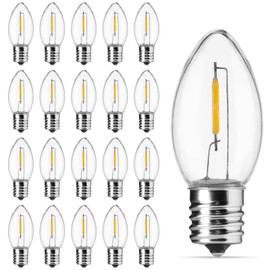 C7 LED Christmas Light Bulb, Clear Vintage Replacement Bulbs for Outdoor Indoor String Lights, Commercial Grade Holiday LED Night Light Bulbs, Warm White, C7 E12 Candelabra Base, 0.6W, 25 Pack