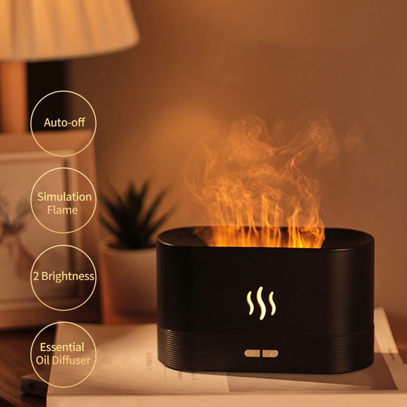 Simulation Flame Mist Humidifier With 7 Color Night Light Aromatherapy