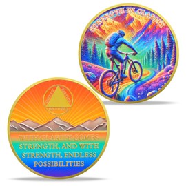 Affirmation Cycling Sobriety Coin – Strength in Clarity AA Medallion – Colorful Recovery Chip for Sober Milestones – Unique Sobriety Gift for Men & Women in Recovery