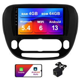 4+64G Android 13 Double Din Car Stereo for Kia Soul 2014-2019 with 9 Inch Touchscreen Radio Built-in Wireless Carplay/Android Auto/GPS/Bluetooth/FM/AUX-in/Steering Wheel Controls/Backup Camera