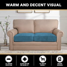 Stretch Velvet Couch Cushion Covers for Individual Cushions Sofa Cushion Covers Seat Cushion Covers, Thicker Bouncy with Elastic Edge Cover up to 10 Inch Thickness Cushions (2 Pieces, Blue)