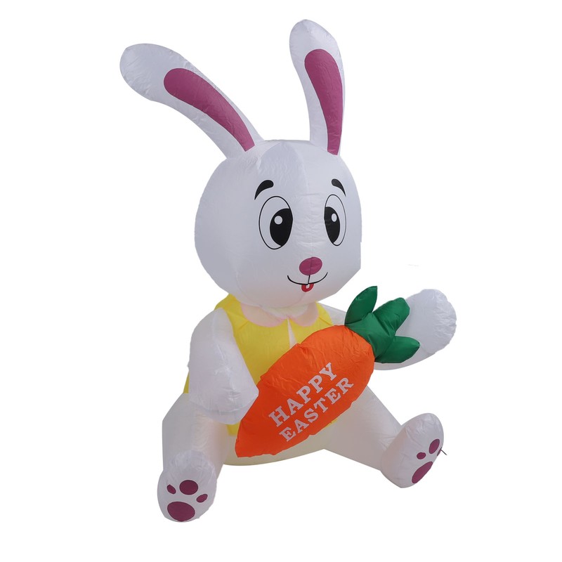 59.8in Inflatable Happy Easter Bunny Decoration Inflatable Rabbit Sitting Holding