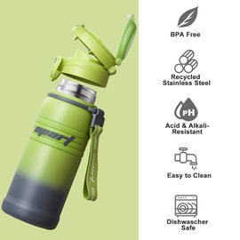 Homealexa Stainless Steel Water Bottle, 680 ml, Thermos Flask with Straw, Water Bottle, BPA-Free, with Carry Strap, Drinking Bottles for Gym, Outdoor, Hiking, Office, School