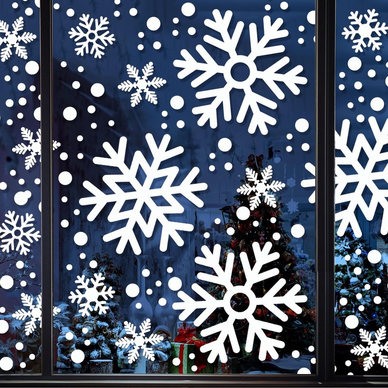 Extra Large Snowflake Window Clings Christmas Decorations, White Snowflakes Clings