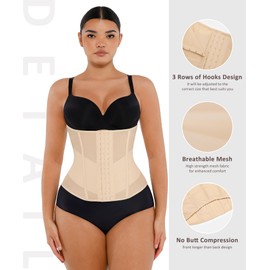 FeelinGirl Waist Trainer Corset Cincher Trimmer with Steel Bones Girdles for Women Body Shaper Tummy Control Beige S