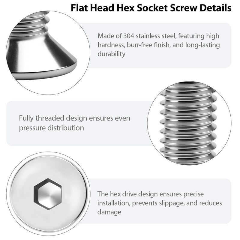 XRXYMQ 30 Pieces Countersunk Hex Socket M6 x 30 mm