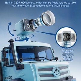 Dodoore RC Military Truck, 1:16 Scale Remote Control Car with Camera, All Terrain Rock Crawler Off-Road Truck, 2.4GHz Army Transport Vehicle with 2 Rechargeable Batteries for Adults, Blue