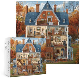 Funny House Puzzles for Adults 1000 Pieces, Fall Autumn Vintage Villa Jigsaw Puzzles, Challenging Retro Art Puzzles