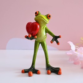 Juliahestia Frog Figurine Home Decor Gift for Women Mom Girl Collectible Statue Office Desk Table Shelf Funny Holding Red Heart Small Valentines Day Decorations Room Decor Ornament