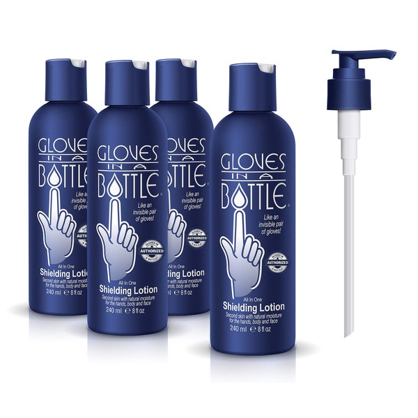 4-Pack Gloves In A Bottle Shielding Lotion - Great for Dry Itchy Skin! Grease-less and Fragrance Free! (8oz-240ml)