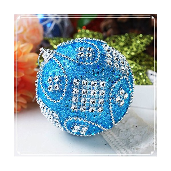 Beautiful Diamond Christmas Ornament Balls, Blue, Set of 7, Diameter 3.1 inches (8 cm), Nordic Interior Tree Decoration, 100% Handmade Christmas Tree Decoration, with Sling (Blue)