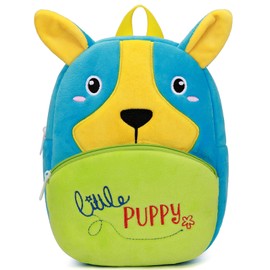 Ladyzone Toddler Backpack Zoo Animals Backpacks Cute Plush Bag Cartoon 10" Preschool Book Bag For 2+ Years Girls Boys (Dog Blue)