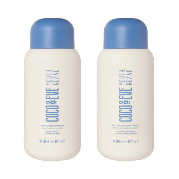 Coco & Eve Pro Youth Shampoo & Conditioner. For Strength, Shine, Volume and Healthy Scalp. With Honey, Retinol, Prebiotics. (280 ml)