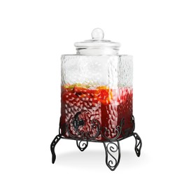 Style Setter Homestead Beverage Dispenser Cold Drink Dispenser w/ 2.5-Gallon Capacity Glass Jug, Metal Rack & Leak Proof Acrylic Spigot Great for Parties, Weddings & More