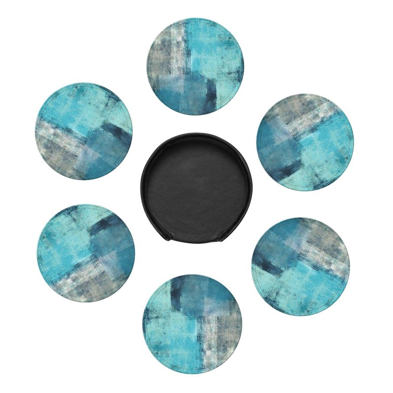 Vibiliyou Set of 6 Round Leather Coasters for Drinks,Featuring a
