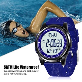 WIFORT Mens Digital Sports Watch Ultra-Thin and Wide Angle Vision Design, 5ATM Swimming Waterproof, Countdown Dual Time Split Time Stopwatch Backlight Alarm Mode, Wrist Watches for Boys Girls, Blue