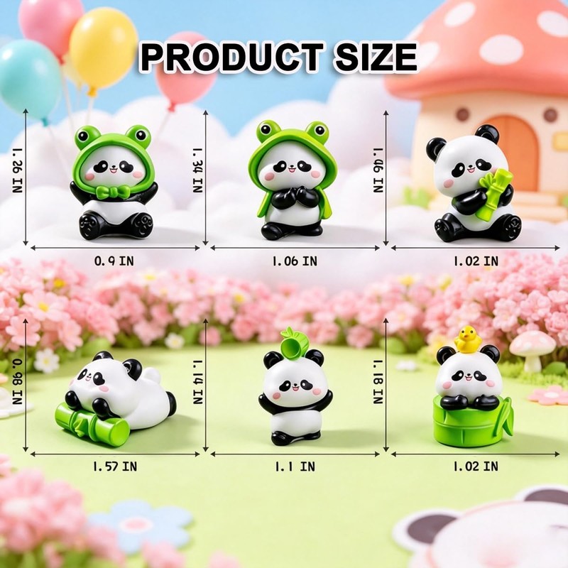 MaPctSy Cute Panda Mini Figurines for Car Dashboard Decor, 6
