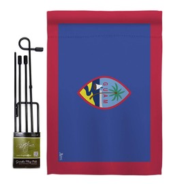 Guam Garden Flag Set with Stand Regional Nationality Nation International World Country Particular Area Small Decorative Gift Yard House Banner Double-Sided Made In USA 13 X 18.5