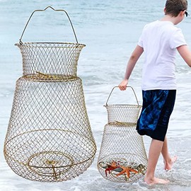 Ucandy Galvanized Steel Wire Fish Baskets,Portable Fishing Basket for Fish Outdoor,Collapsible Wire Fish Baskets，Minnow Bucket