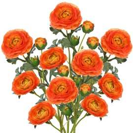 Briful Orange Ranunculus Artificial Flowers Bouquets, Set of 5 25.9'' Long Stems Faux Peony, Real Touch Spring Summer Floral Arrangement for Home Decor Wedding Vase Filler DIY Crafts