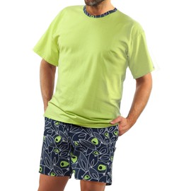 sesto senso Men's Short Cotton Pyjamas Summer Short Sleeve, Green Pistachio - 2422-22