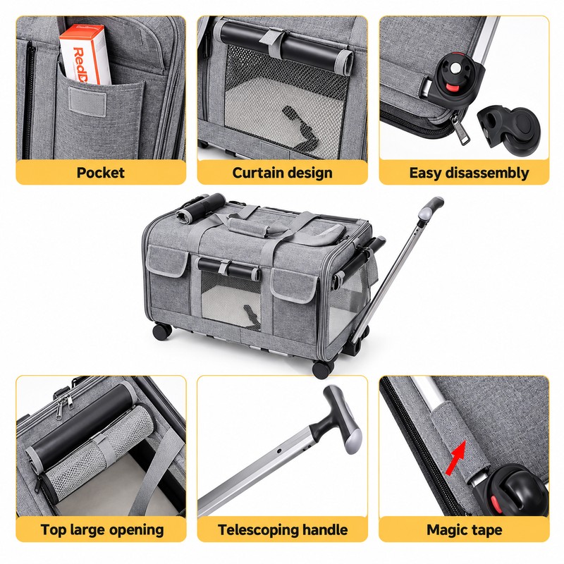 Rolling Pet Carrier with Wheels for Cats & Dogs, Foldable
