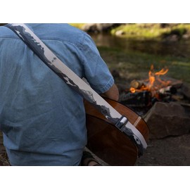 Parks in Black and White Guitar Strap - Adjustable, Comfortable, Polyester with strong real leather ends, Perfect for Electric, acoustic, and bass instruments - Adapter: Brown Headstock ADPT