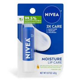 NIVEA Moisture Lip Care, Hydrating Lip Balm with Shea Butter, Nourishing Oils and Vitamin C & E, 3-in-1 Moisture, Repair (for Dry Lips) and Nourish, 0.17 Oz Stick