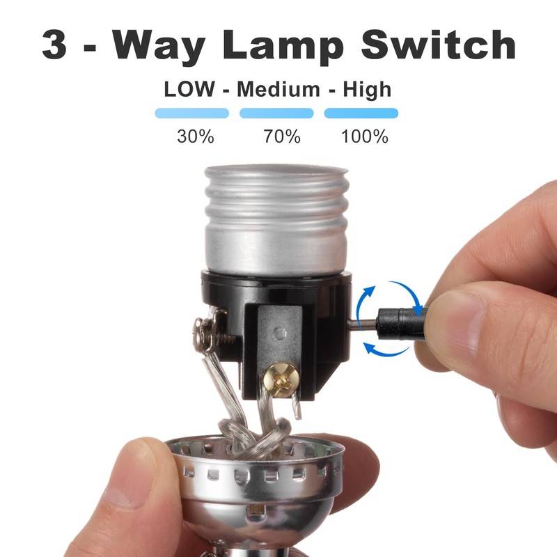 3 Way Lamp Socket Replacement, E26 Threaded Base, Turn Knob