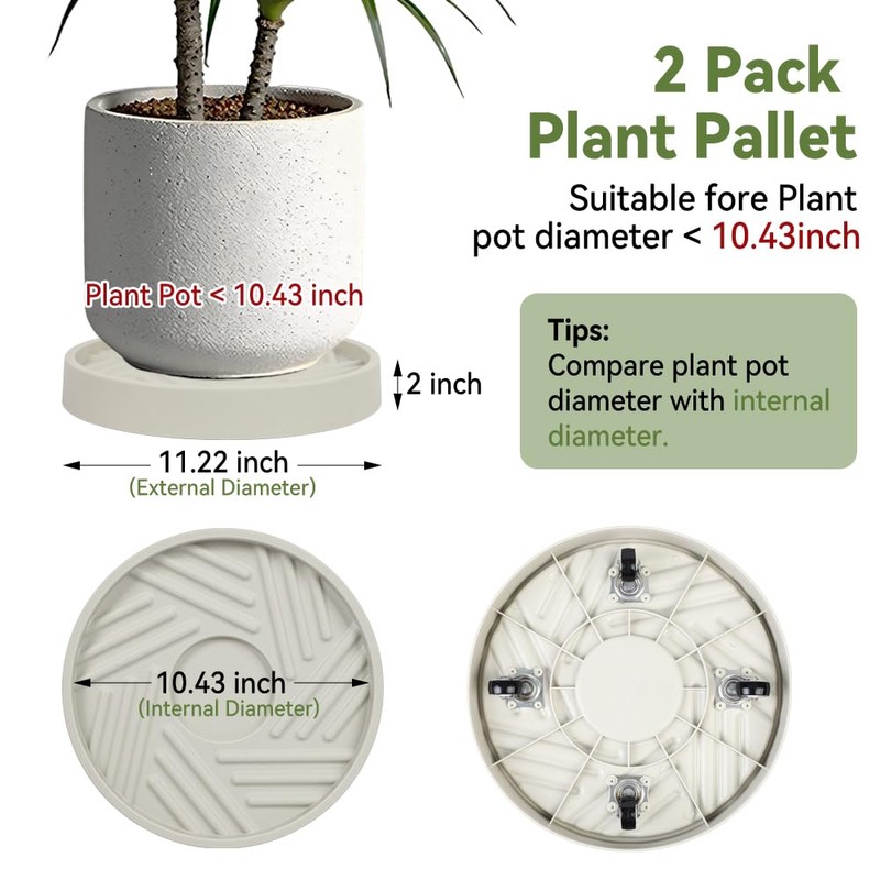 UoeRing 2 Pcs Plant Caddy with Hidden Wheels 11 Inch