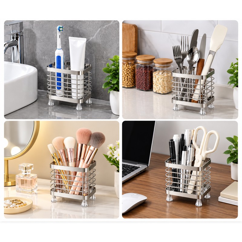 Stainless Steel Toothbrush Holder for Bathroom – 2-Slot Wall-Mounted Organizer
