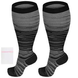 AOOWU Plus Size Compression Socks for Men and Women, 1 Pair Wide Calf Graduated Compression Stockings, Extra Large Knee High Stockings for Support Travel Running Pregnancy Edema Nurses, 20-30 mmHg