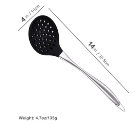 Honglida Silicone Wok Skimmer Premium Slotted Spoon Scoop Strainer Colander BPA Free 600ºF Stainless Steel Handle 14 Inch for Non Stick Cookware(Black)