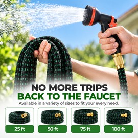 100FT Expandable Garden Hose with 10-Function Nozzle – Lightweight No-Kink Flexible Water Hose with Metal Fittings for Garden, Car Washing & Outdoor Cleaning