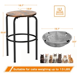 Memobarco End Table with Cat Hammock, Small Oval Side Table Night Stand, Bedside Tables with Fabric Basket and Metal Frame for Living Room and Small Spaces - Black