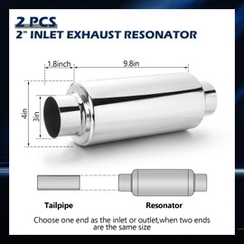 Relaxweex 2 Pcs 3" Inlet Exhaust Resonator, 3" Inlet 3" Outlet 13.8" Overall Length Muffler Resonator Stainless Steel