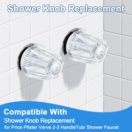 UCDETD 2 Piece Shower Knob Replacement and Flange Base, Clear Acrylic Plastic Hot and Cold Shower Knob Compatible with Price Pfister Contessa and Windsor Bathtub Shower Faucet Handle