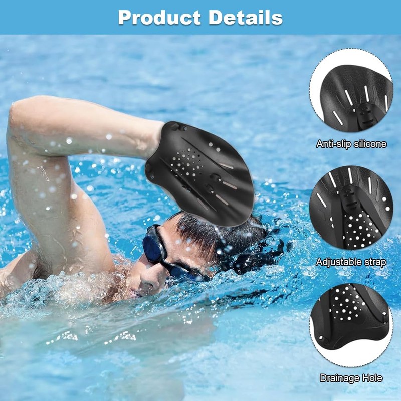 Hand Paddles for Swimming, 1 Pair Swim Paddles with Adjustable