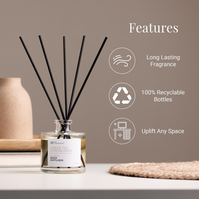 Air Esscentials Classic Green Tea Lemongrass Reed Diffuser Set -