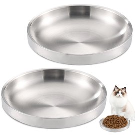 Lekefet Stainless Steel Cat Bowl, Pack of 2, Flat Stainless Steel, Cat Bowls, Metal 304, Cat Bowl Made of Stainless Steel, Cat Bowl, Drop-Proof, Bowl Width 15 cm, Easy to Clean