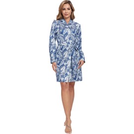 RONGTAI Women Satin Robes Knee Length Short Kimono Bathrobe Lightweight Soft Silk Ladies Sleepwear (Feather, XL)