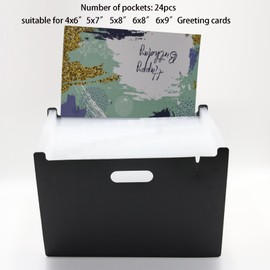 Magiarcana Greeting Card Storage Expanding Organizer,Capacity of 350+cards Family greeting card collector Compatible with graduation card, birthday card, wedding card, Christmas card (Black)