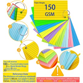 MotBach 180Pcs Colored Index Cards 4x6 Inch Flash Cards with Rings Lined Note Card Flashcards, Colorful Ruled Card Pad Index Note Books 4 x 6 Notecards for Studying School Supply College Office
