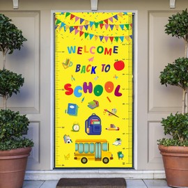 Welcome Back to School Party Door Banner - First 100th Day of School Door Cover School Classroom Photo Booth Prop Wall Backdrop Decoration Supplies with Rope(70.8 x 35.4 Inch)