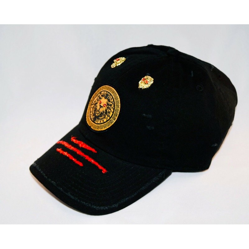 Damier Langevinè® Ruby Eye Lion-Emblem Designer Baseball Cap - Black